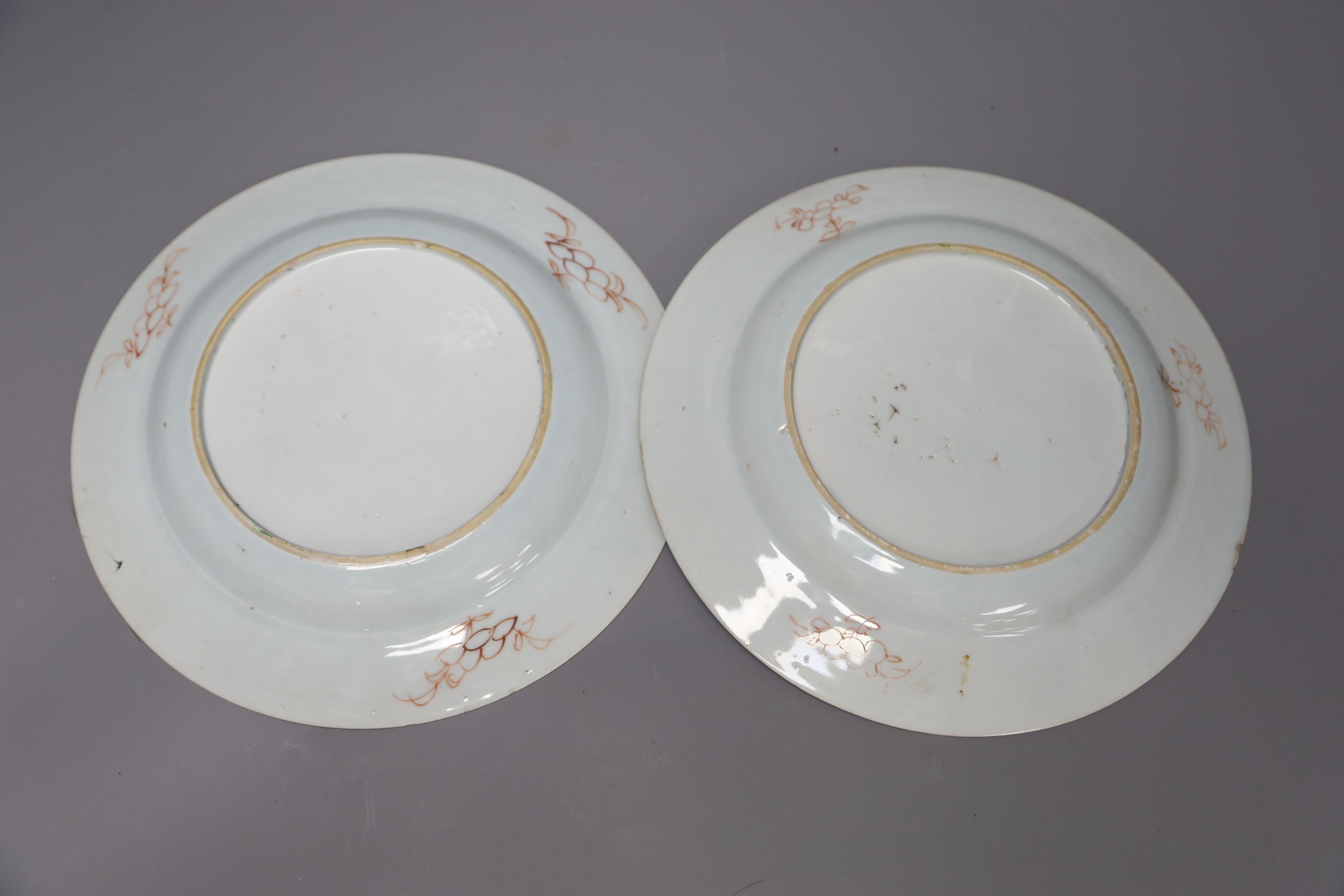 A pair of Chinese Famille Rose plates, Qianlong period